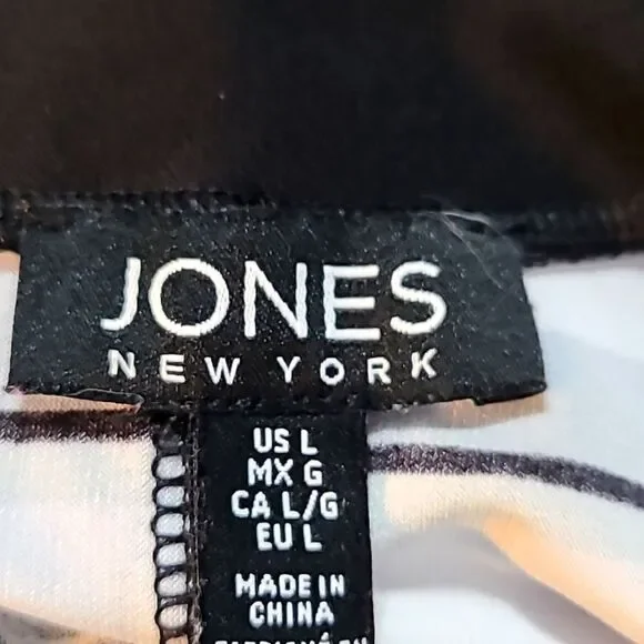 Jones New York Black, White & Gray Top w/Swirly Designs, Batwing Sleeve,Sz Large - Picture 7 of 8